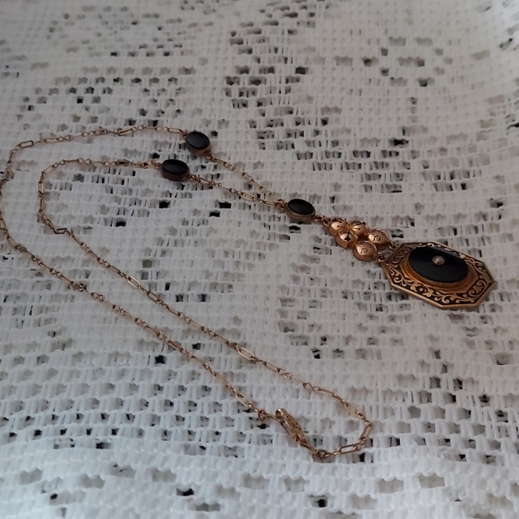 Rare Victorian Lavalier Black Onyx & Seed Pearl Necklace - Picture 5 of 12